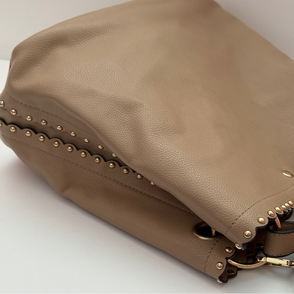 Women’s Tan Studded Shoulder Bag With Rope Style Handle - Picture 6 of 13